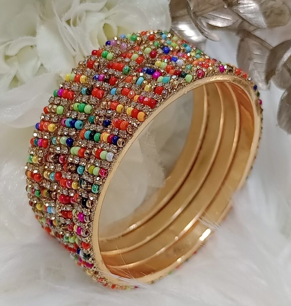 Multicolor Beaded Rhinestone 4pc Indian Bangle Set