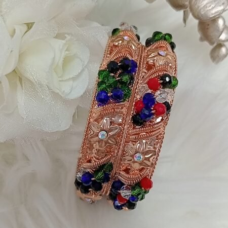 Multicolor Crystal Rose Gold 2pc Bangle Set