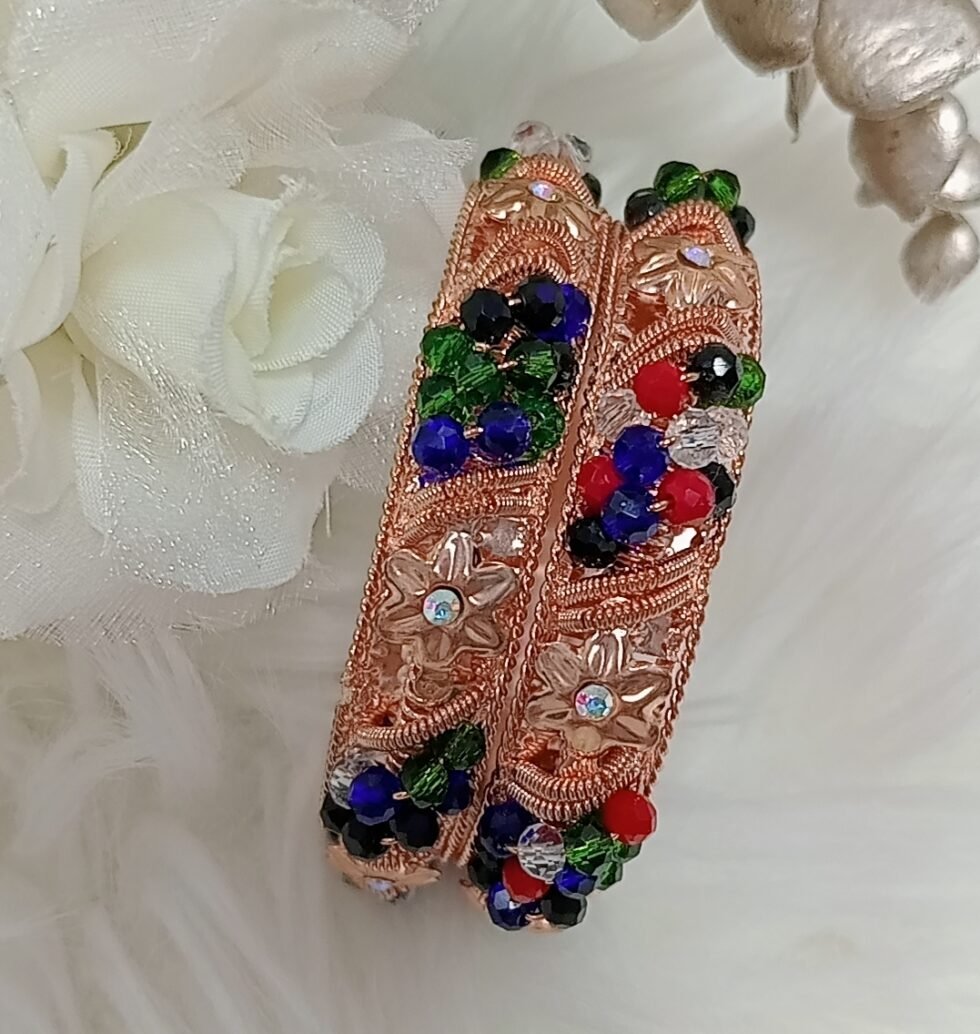 Multicolor Crystal Rose Gold 2pc Bangle Set