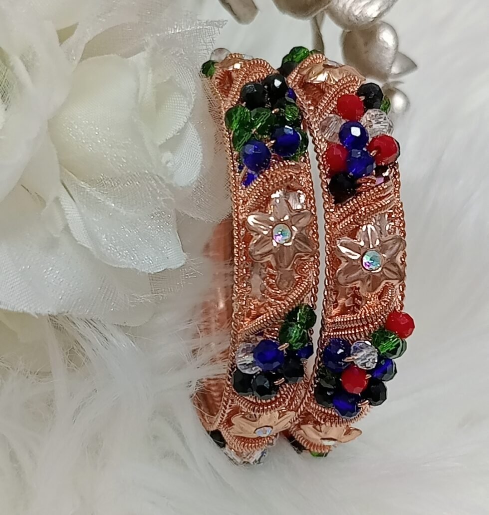 Multicolor Crystal Rose Gold 2pc Bangle Set