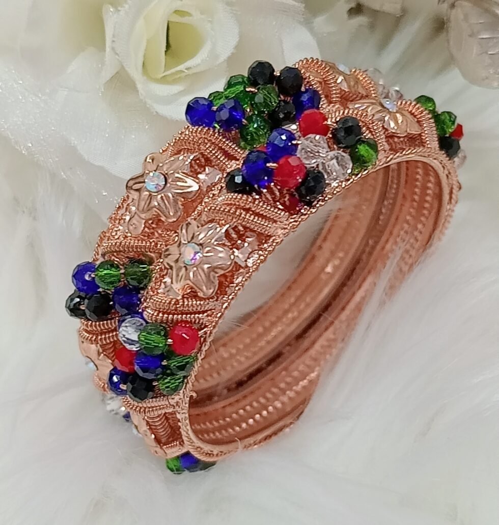 Multicolor Crystal Rose Gold 2pc Bangle Set