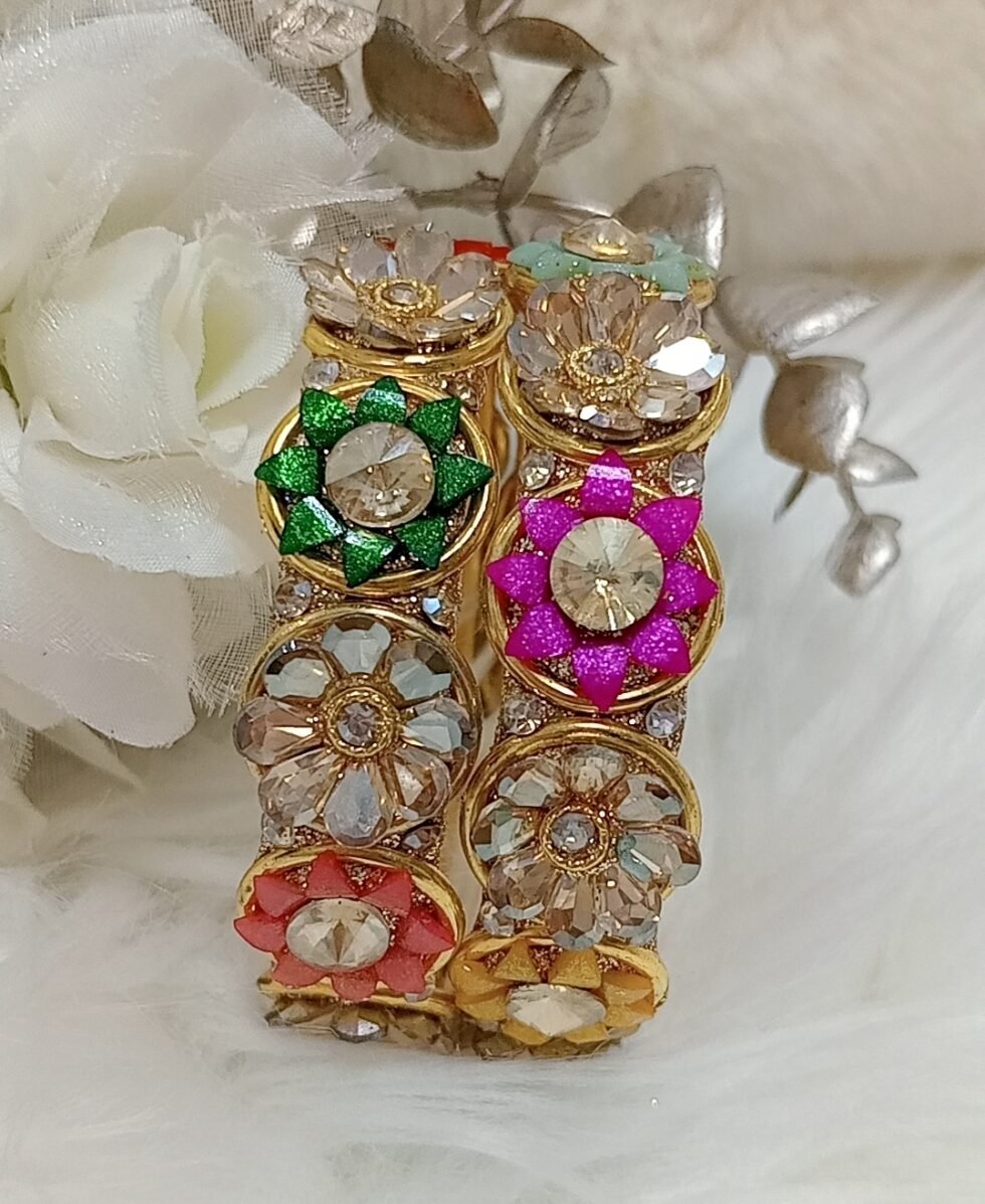 Multicolor Sunflower Gold 2pc Bangle Set