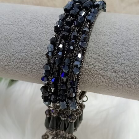 Navy Blue Crystal 4pc Latkan Indian Bangle Set
