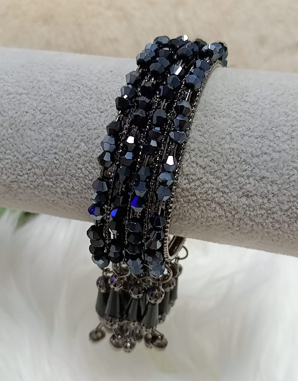 Navy Blue Crystal 4pc Latkan Indian Bangle Set