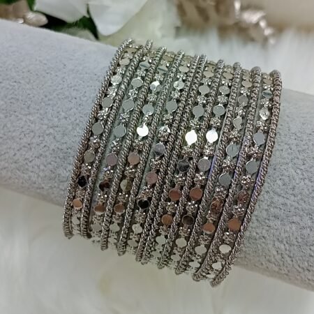 Oxidised 12pc Silver Bangle Set