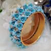 Premium Blue Gold Floral 2pc Bangle Set