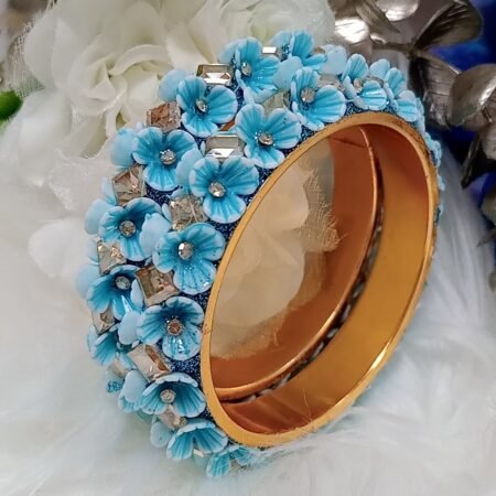 Premium Blue Gold Floral 2pc Bangle Set