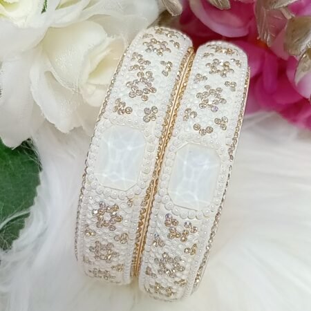 Premium Beaded White Gold 2pc Indian Bangle Set