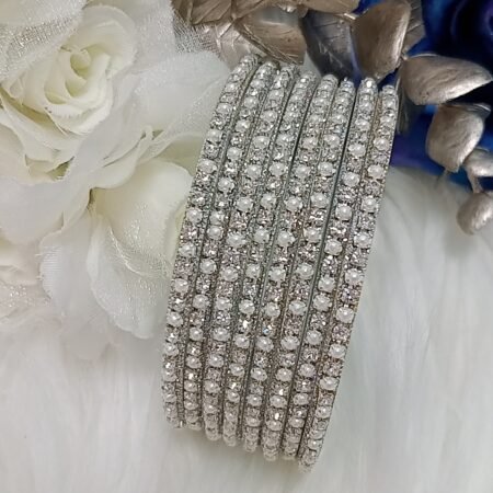 Premium Silver Pearl 8pc Bangle Set