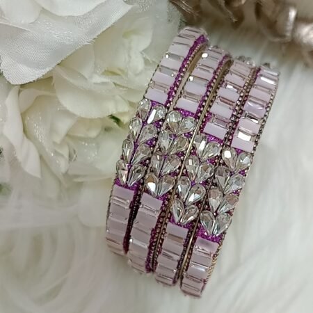 Premium Purple Silver Hearts 4pc Bangle Set