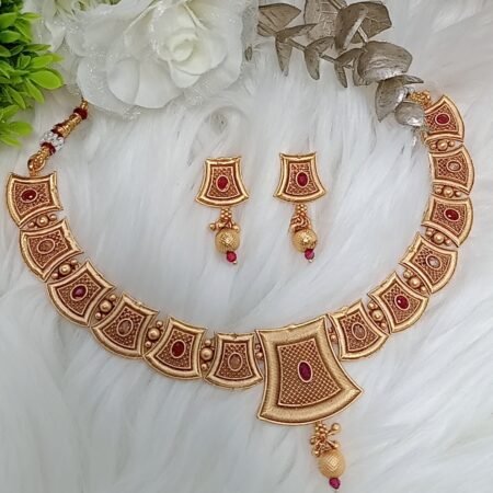 Rajwadi Matte Polished Gold Necklace Choker Set with Earrings