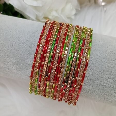 Red Green Gradient 18pc Thin Bangles Set