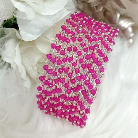 Rose Pink Beaded 12pc Silver Bangle Set