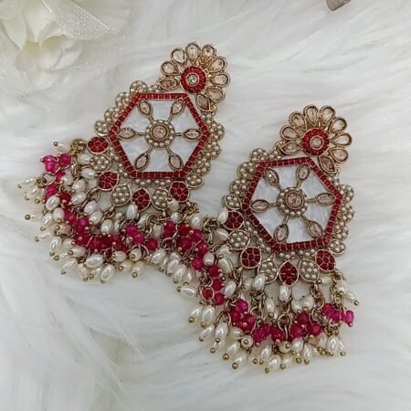 Rose Pink Designer Chandbali Earrings