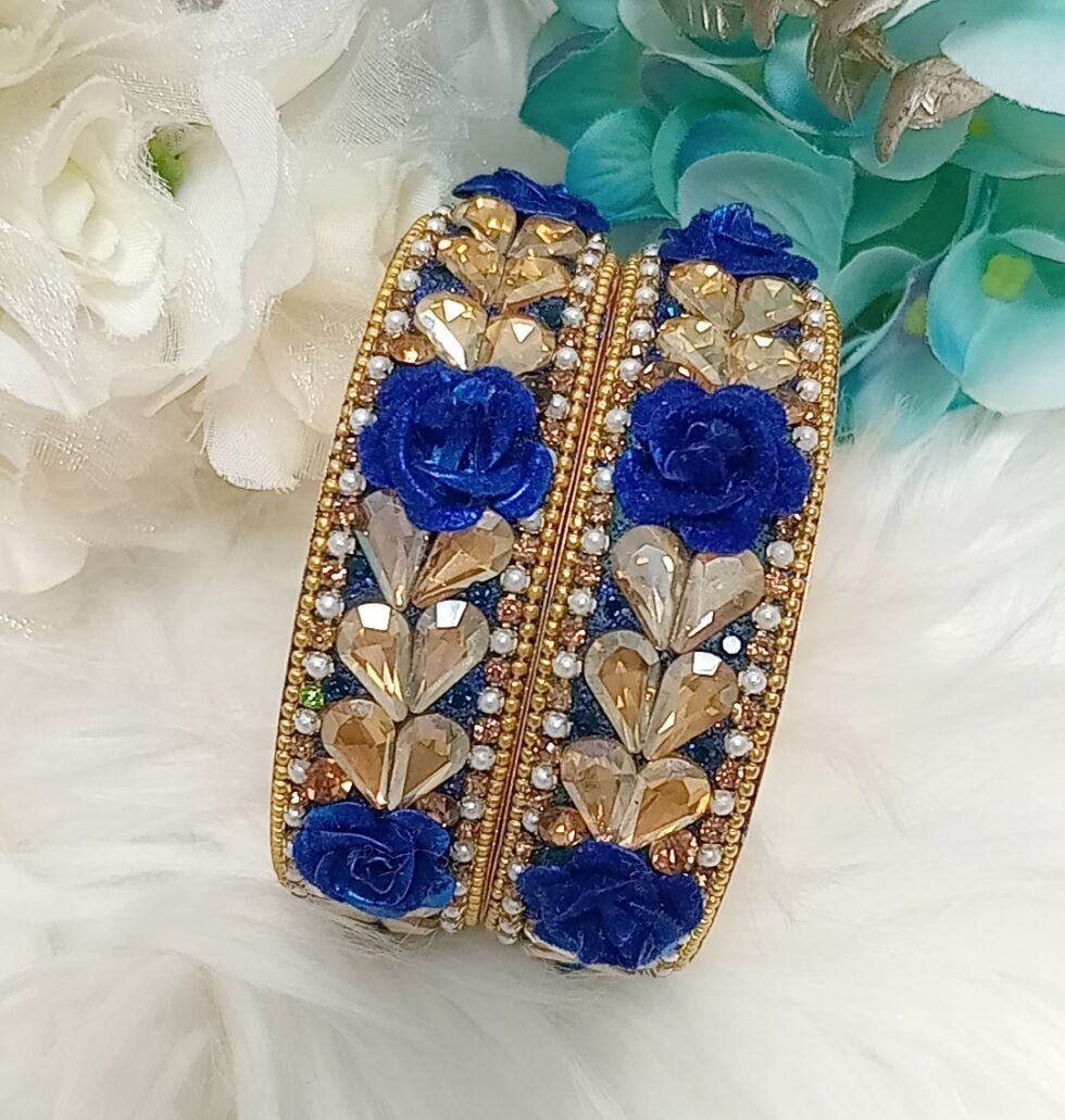Royal Blue Rose Hearts 2pc Indian Bangle Set