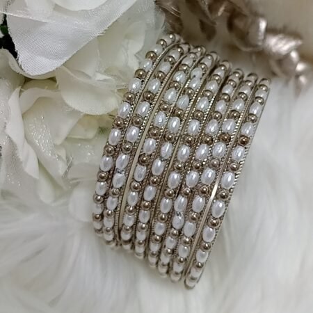 Silver Beaded 12pc Bangle Set