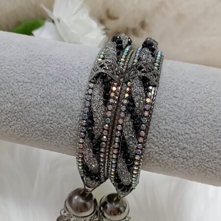 Sparkling Black Beaded 2pc Jhumka Bangle