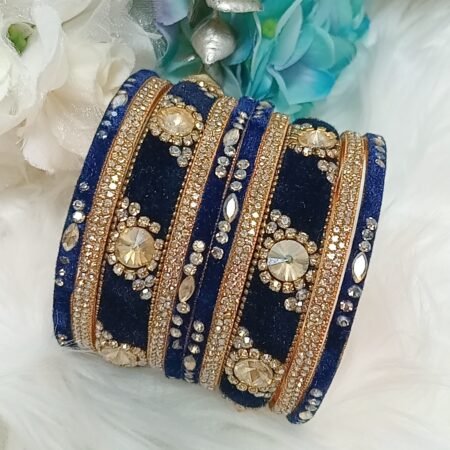 Velvet Navy Blue Gold 10pc Bangle Set