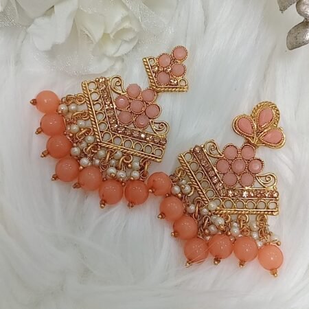 Coral Peach Gold Indian Earrings