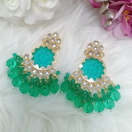 Floral Watercolor Green Chandbali Earrings