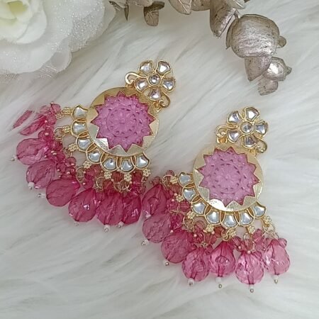 Floral Watercolor Pink Chandbali Earrings