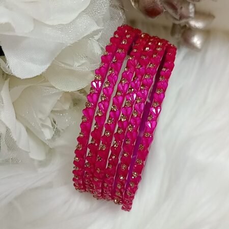 Mini Hearts Rose Pink Glass Bangles