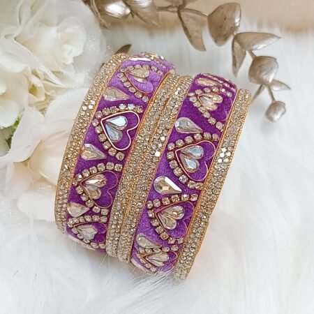 Purple Velvet Hearts 6pc Gold Bangle Set