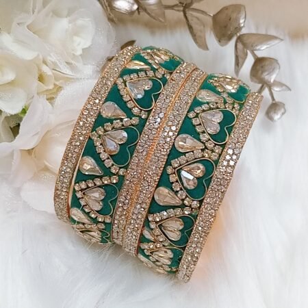 Turquoise Velvet Hearts 6pc Gold Bangle Set