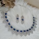 American Diamond Sapphire Necklace Set with Earrings