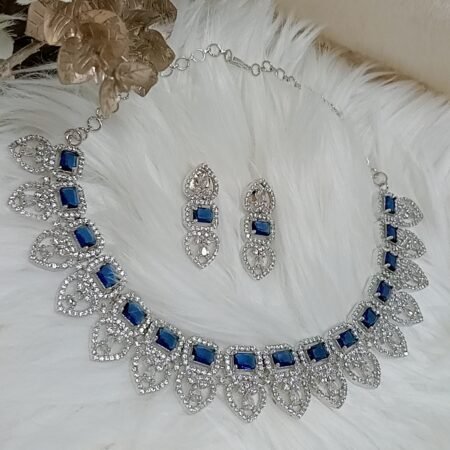 American Diamond Sapphire Necklace Set with Earrings