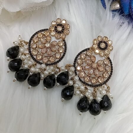 Black Gold Floral Chandbali Earrings