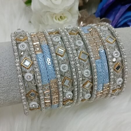 Blue Silver Mix Match Indian Bangle 16pc Combo Set