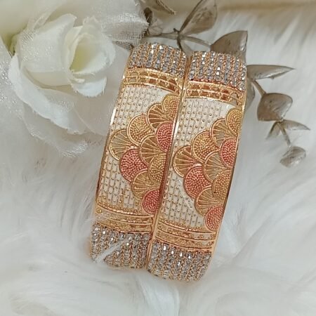 Coral Peach Gold Mix Gold Plated 2pc Bangle Set