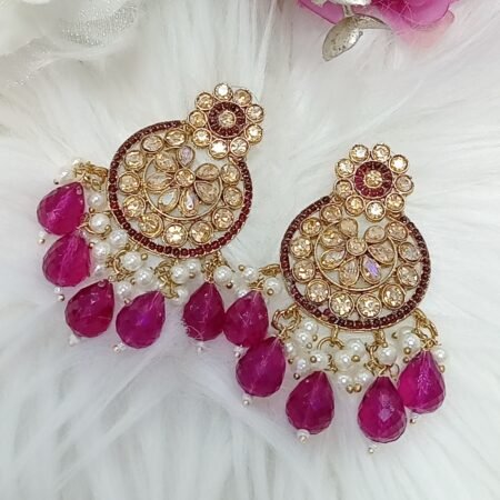 Dark Purple Floral Chandbali Earrings