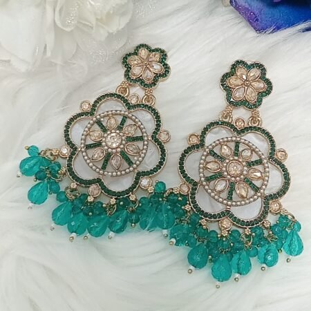 Designer Turquoise Floral Chandbali Earrings