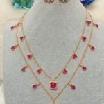 Dual Layer AD Ruby Long Indian Necklace Set with Earrings