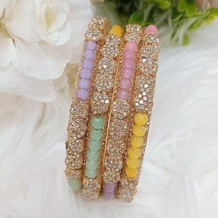Exclusive Pastel Beaded Floral 4pc Indian Gold Bangle Set