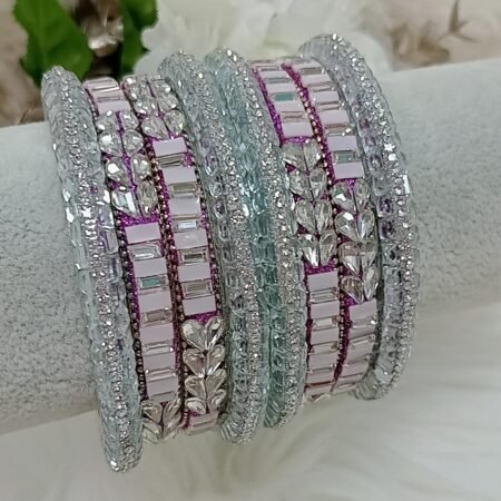 Light Purple Silver Mix Indian Bangle Set