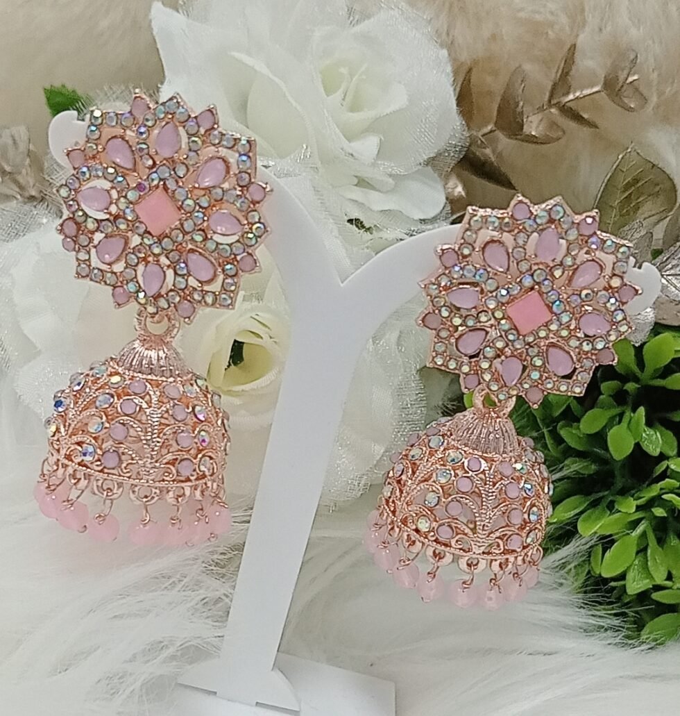 Morrocan Design Pink Rose Gold Jhumka
