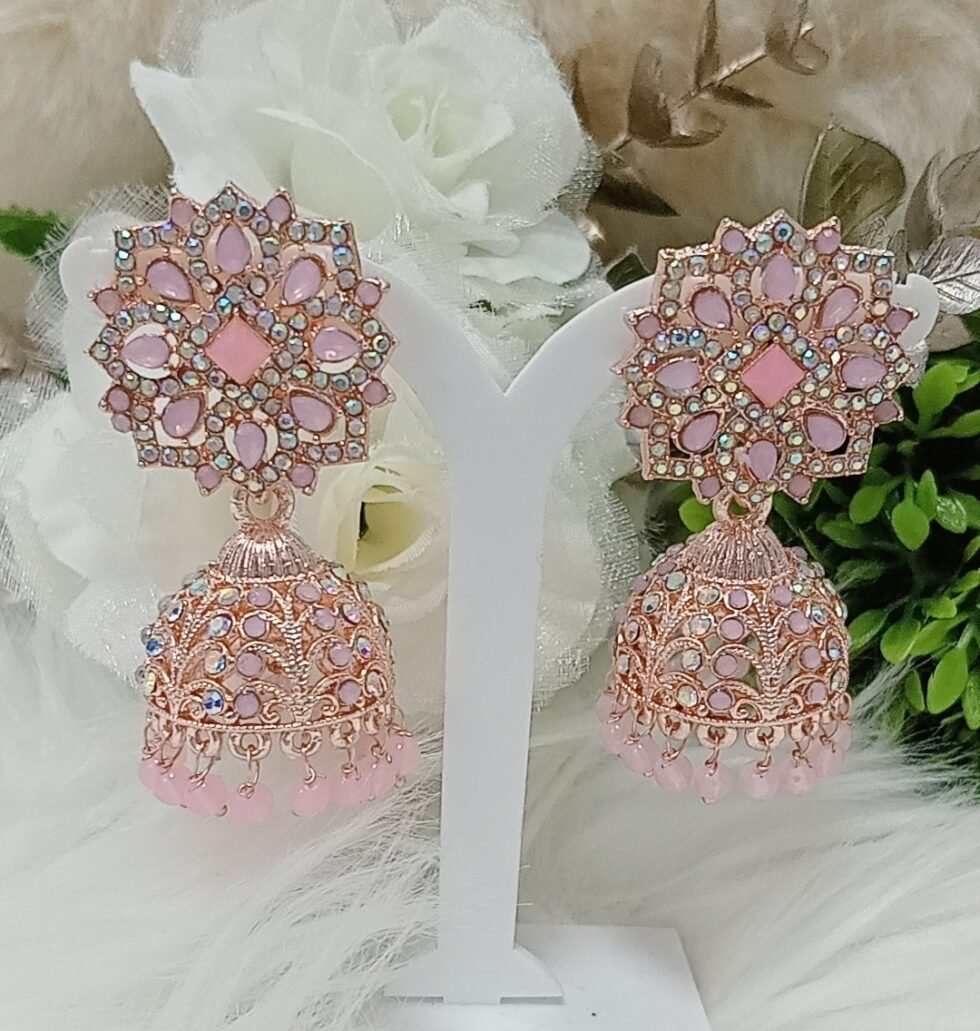 Morrocan Design Pink Rose Gold Jhumka