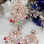 Multicolor Indian Chandbali Earring and Tikka Set