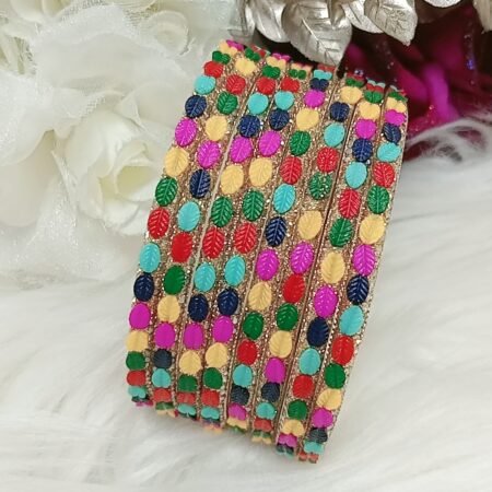 Multicolor Leaf 8pc Indian Bangle Set
