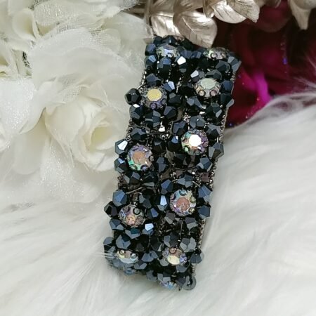 Navy Blue Crystal Floral 2pc Modern Bangle Set