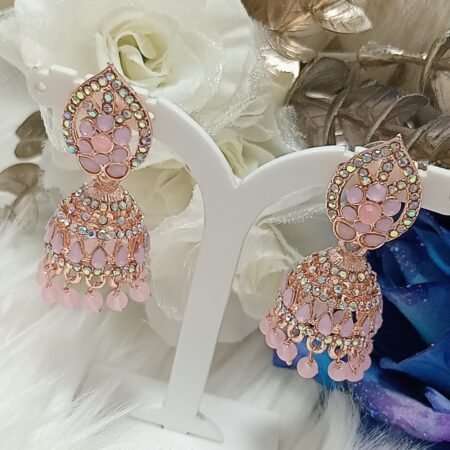 Pink Floral Rose Gold Jhumka