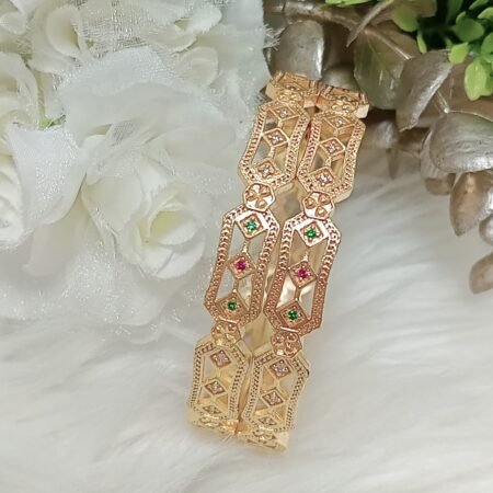 Pink Green Gold Plated 2pc Indian Bangle Set