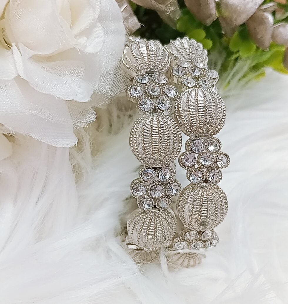 Princess Floral 2pc Silver Bangle Set in Singapore