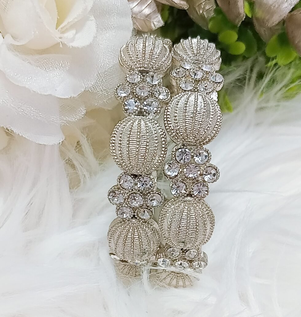 Princess Floral 2pc Silver Bangle Set in Singapore