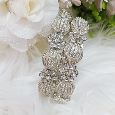 Princess Floral 2pc Silver Bangle Set