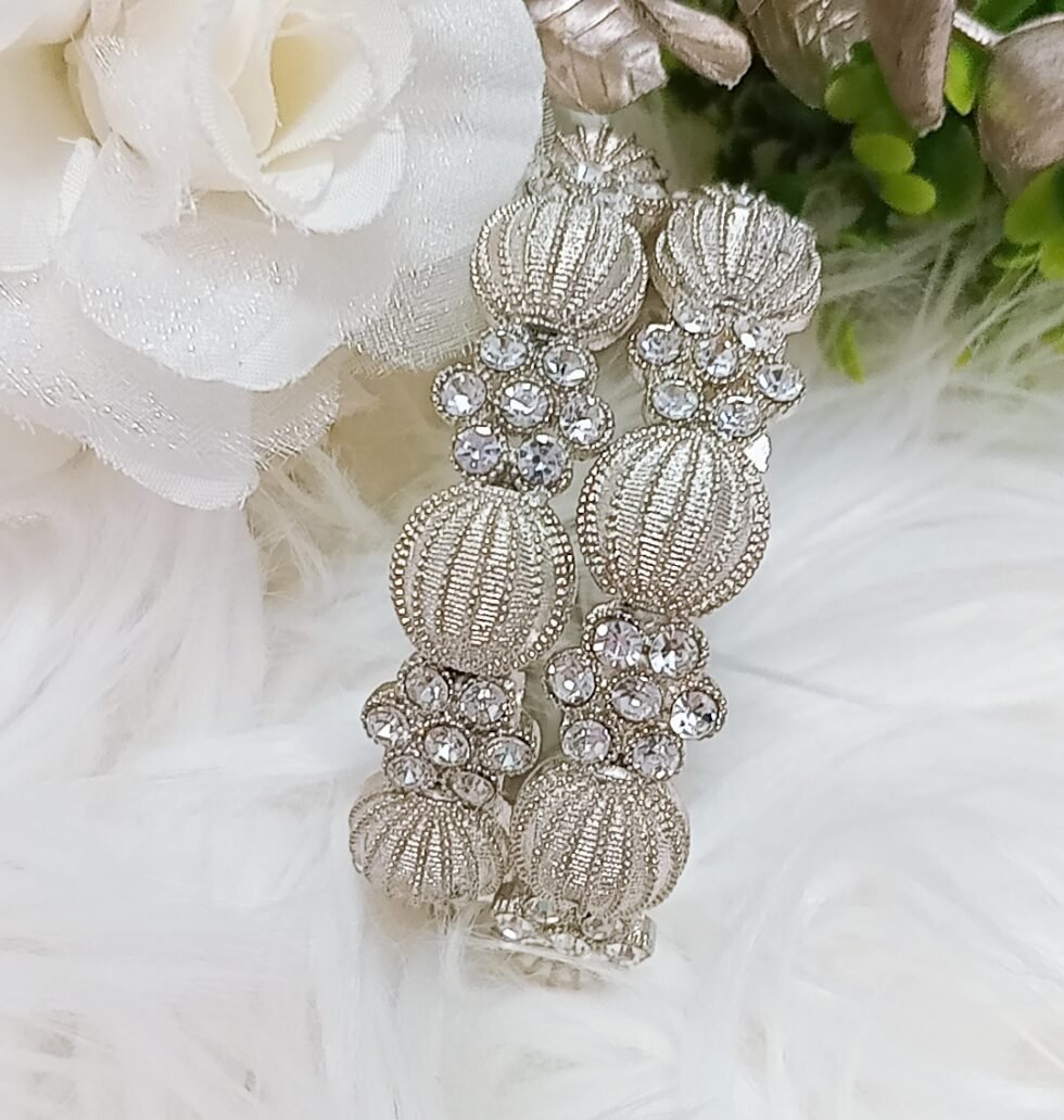 Princess Floral 2pc Silver Bangle Set