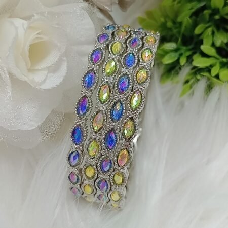 Rainbow Bluish Purple Green 4pc Silver Bangle Set